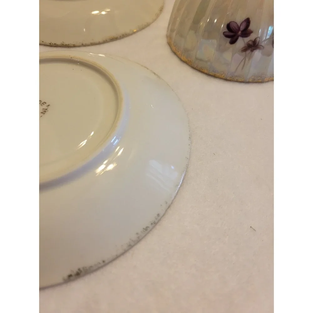Vtg‎ Lusterware Tea Cup Saucer Set Purple Floral Gold Trim Porcelain Japan 2pc